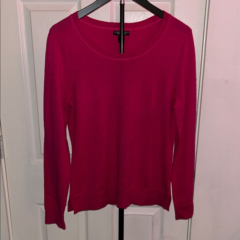 Carole Little Pink Long Sleeve 100% Merino Wool Sweater Top, Size Large
